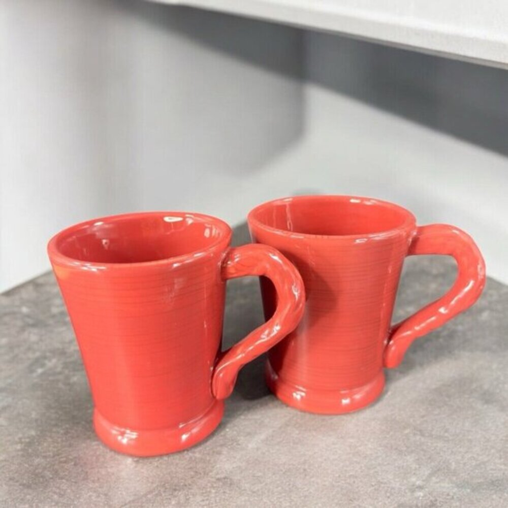 Tracy Porter Octavia Hill Ceramic Coffee Mug Cup‎ Set 2 Red Mugs With Stickers